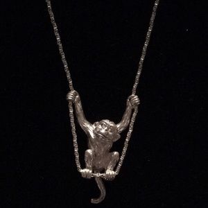 Italy .925 Silver Box Chain and Monkey on Swing